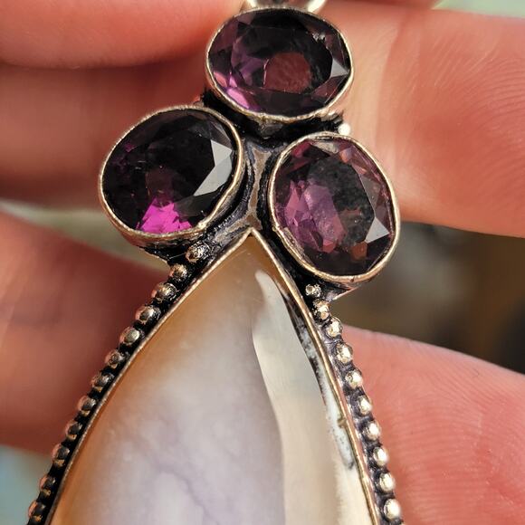 Captivating Montana Agate Pendant, Sterling Silver Necklace With Amethyst Accent - Picture 7 of 10